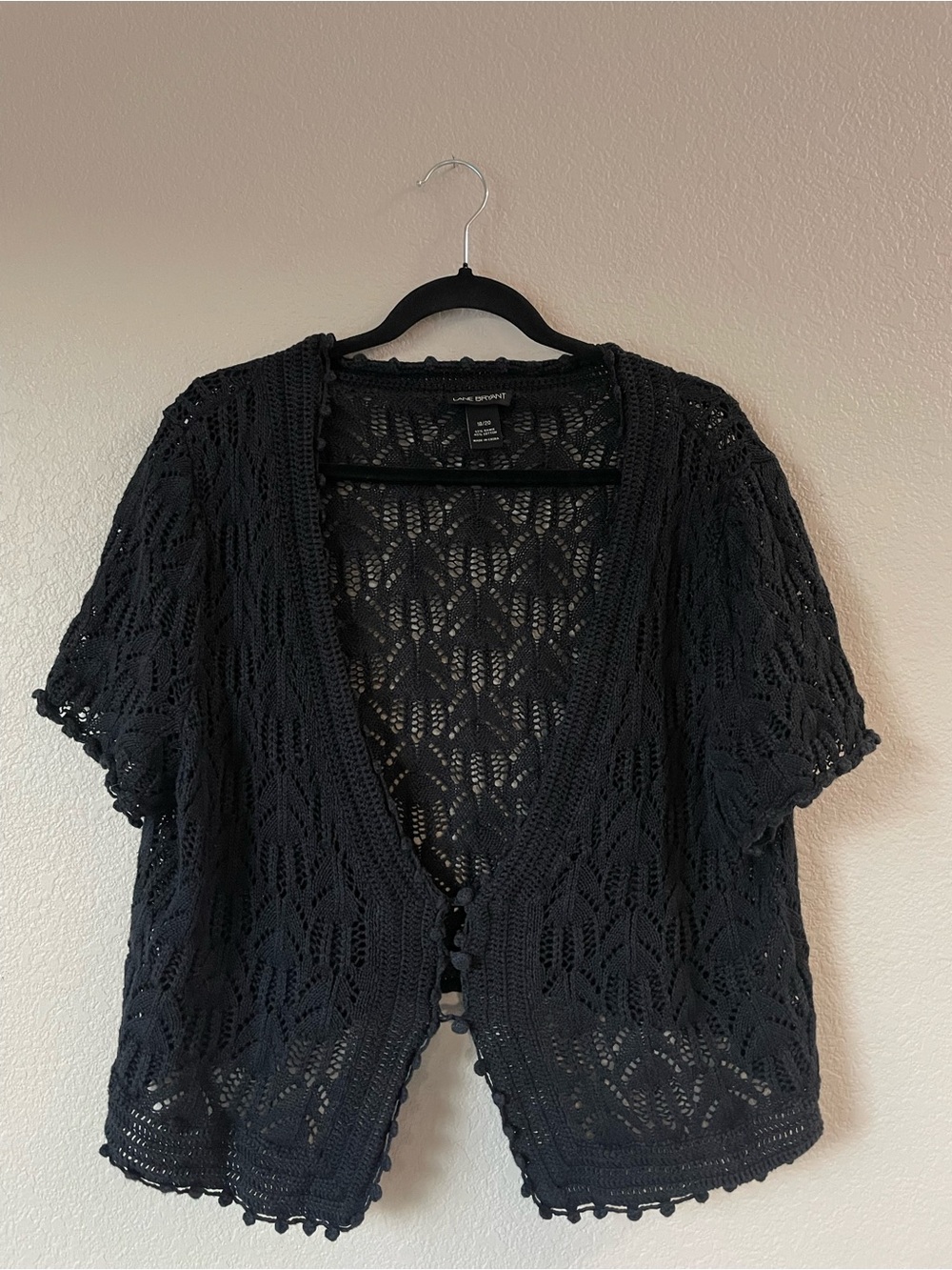 Lane Bryant Black Crochet Crop Top Size 18/20 Boho Whimsigoth Layering